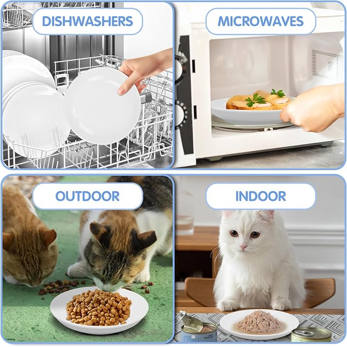 6 Pack Cat Food Bowl, Ceramic Cat Bowls, Anti Whisker Fatigue Cats Bowl Set | 5.5 Inches Shallow Wide Kitten Plates for Food and Water (White-C) - Image 7