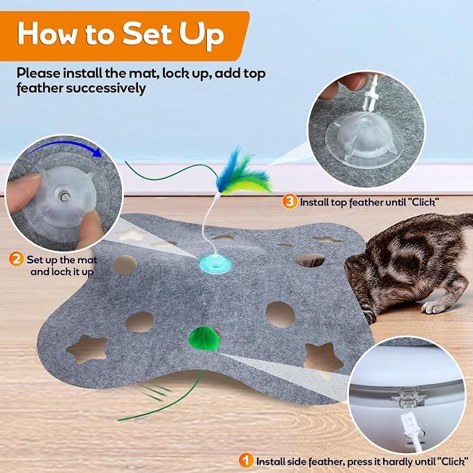 Cat Toys Interactive Cats Exercise Felt Cover Toy | Hidden Feather Spin for Cats Catching, Touch Activate While Standby, Whack A Mole Cat Toys for Cat Bored - Image 7