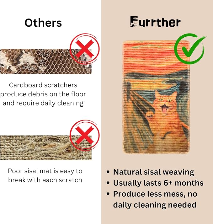 Sisal Cat Scratcher Post Mat (Use on Wall, Couch and Carpet), Durable and Shedding-Resistant Cat Scratching Surface - 21.7x13 inch with Adhesives and Twist Pins (Scream) - Image 4