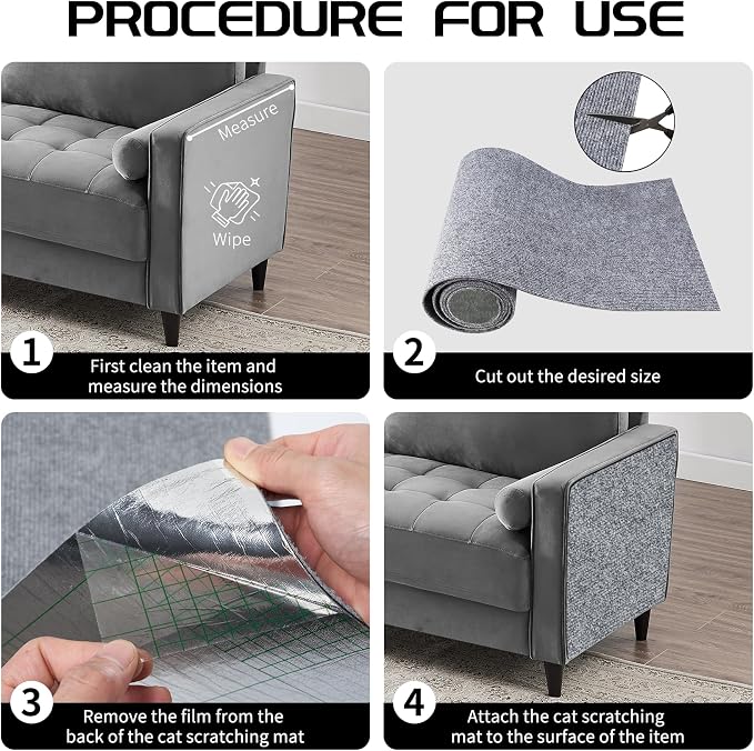 2 Pcs Total 78.8"x15.8" Cat Scratch Mat, Cat Scratch Couch Furniture Protector, Trimmable Self-Adhesive Cats Scratch Pads, DIY Cat Scratcher for Wall Protector and Covering Cat Tower (Light Grey) - Image 4