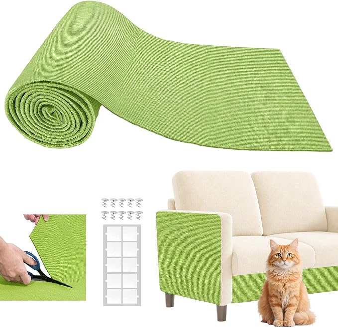 Cat Scratch Couch Furniture Protector from Cat Claws, Green, 39.3x15.8In | Heavy-Duty Cat Scratching Mat Pad for Sofa Corners, Walls, Doors-with 10 Pins by SREBAY
