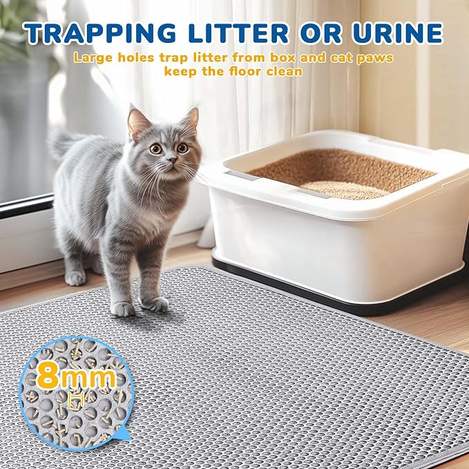 Cat Litter Mat 47" x 35" XL, Washable Urine-Proof Non-Slip Gray | Machine Washable, Upgraded Felt & Fabric Material Litter Mat for Fewer Creases, Hold 3-4 Litter Boxes, Soft on Paws - Image 8