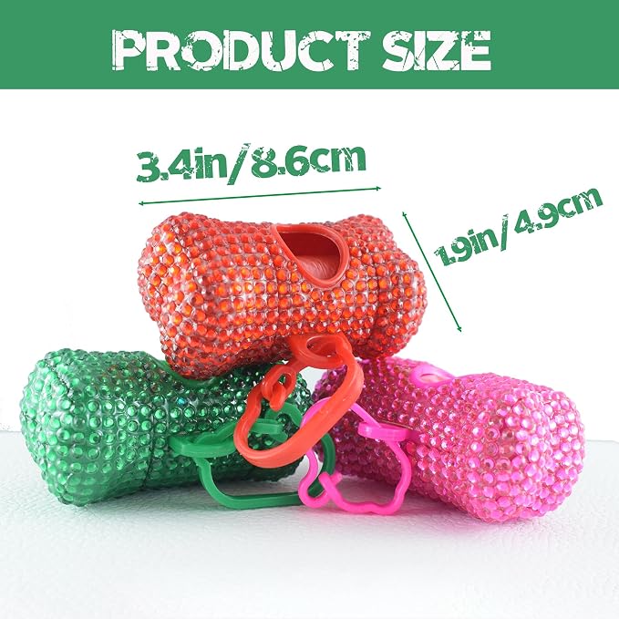 Bling Dog Poop Pickup Bag Dispenser Holder Pet Waste Disposal Bag Pet Trash Bags Holder Bone Shaped Green - Image 2