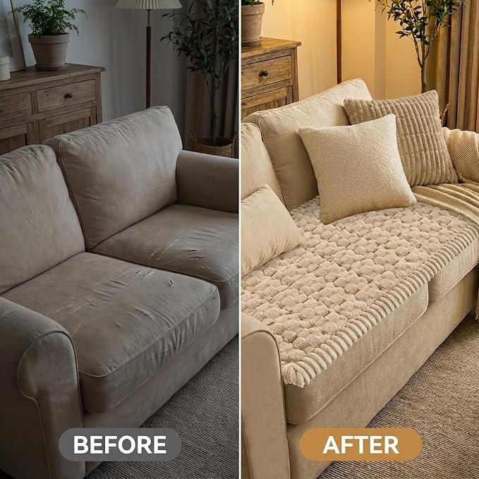 Smiry Non Slip Couch Covers for Dogs, Scratch Resistant Pet Sofa Protector | Machine Washable Soft Fuzzy Thick Furniture Cover for Sofa Loveseat Sectional Large Dogs, Khaki, 43" x 63" - Image 7