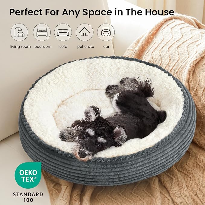 Love's cabin Round Donut Cat and Dog Cushion Bed, 24in Pet Bed for Small or Medium Dogs, Anti-Slip & Water-Resistant Bottom, Soft Durable Fabric Pet Beds, Washable Calming Cat Bed Bluish Grey - Image 6