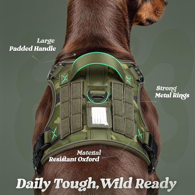 rabbitgoo Tactical Dog Harness for Large Dogs, No Pull Service Pet Vest | Military Molle System & Easy Control Handle, Adjustable and Reflective for Walking and Training, Green Camo, Large - Image 6