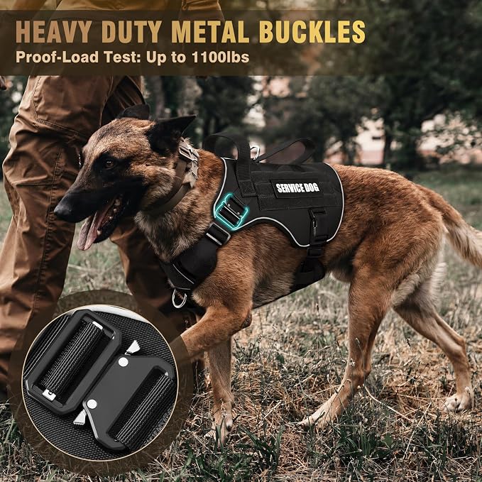 2X Metal Buckle Service Working MOLLE Dog Vest with 10 Pet Patches | Tactical Dog Harness for Large Dog, No-pull Military Working Vest for Training Hunting Walking，2x D Rings for Leash Clip - Image 2