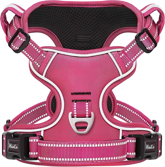 HEELE Dog Harness for Large Dogs No Pull Dog Vest Harness for Large Dog with Soft Padded Handle Reflective for Outdoor Training, Rose(Matching Trim), L | No Choke with Control Handle, Soft Breathable Padded Pet Vest, Adjustable, Reflective Front Clip V... by HEELE