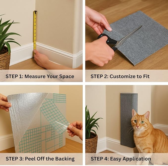Cat Scratch Mat (5 Pack), 23.6’’ x 11.8’’ Wall Corner Scratcher, Versatile Self-Adhesive Replacement Easy Use for Cat Trees, Wall Furniture, Scratching Posts, and Couch Protection (Beige) - Image 4