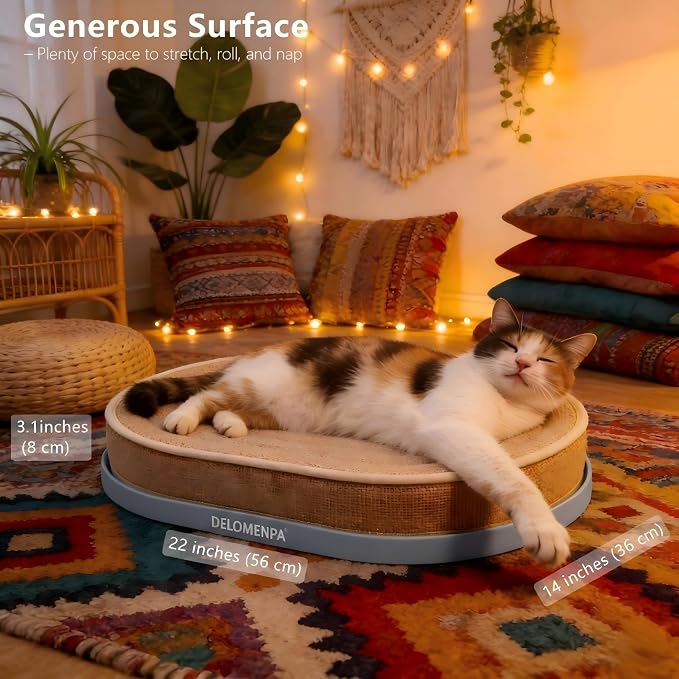 Large Sisal Cat Scratcher Lounge, 2-in-1 Cat Bed with Durable Base & Plush Foam Cushion, Non-Shedding Cat Scratching Pad for Indoor Cats,22"x14", No Mess Furniture Protector (Blue) - Image 8