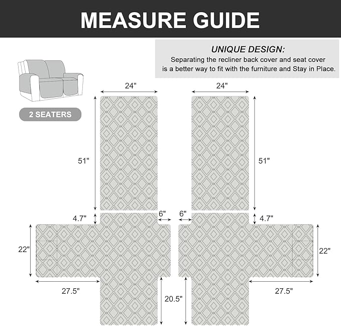 Genina Waterproof Loveseat Recliner Cover Non-Slip, Sofa Cover for Reclining Couch 2 Seat, Washable Couch Cover Loveseat Furniture Protector Cover for Pets Dogs Kids (Navy, Recliner Loveseat) - Image 5