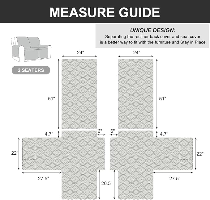 Genina Loveseat Recliner Cover Non-Slip, Sofa Cover for Reclining Couch 2 Seat, Loveseat Covers Double Recliner Furniture Protector Cover with Elastic Straps for Pets (Dark Gray, Recliner Loveseat) - Image 5