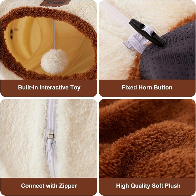ZOMISIA Cat Tunnel Bed for Indoor Cats, Cute Cat Donut Toy Tunnel for Small Large Cats, Peekaboo Pet Cave Play Tunnel Toys for Kitten/Rabbit,Beige - Image 2