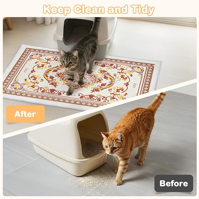 Washable Cat Litter Mat 48"x36" Waterproof Trapping Pad | Kitty Litter Box Mat Featuring A Non-Slip Base And Decorative Design To Trap Scatter For Home Floor Protection - Image 2