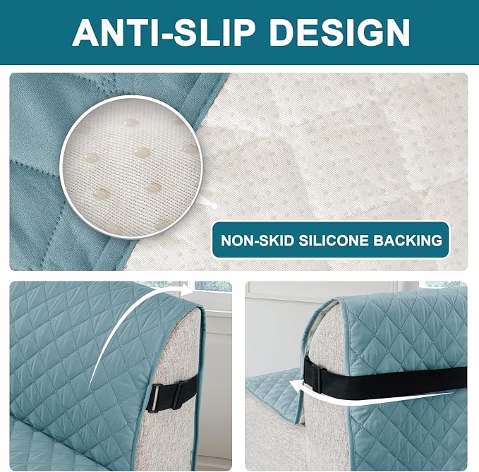 Turquoize 100% Waterproof Futon Cover Futon Slipcover Washable Armless Sofa Bed Slipcover Protector Seat Width Up to 70" with Adjustable Elastic Strap Anti-Slip for Dogs, Stone Blue - Image 4