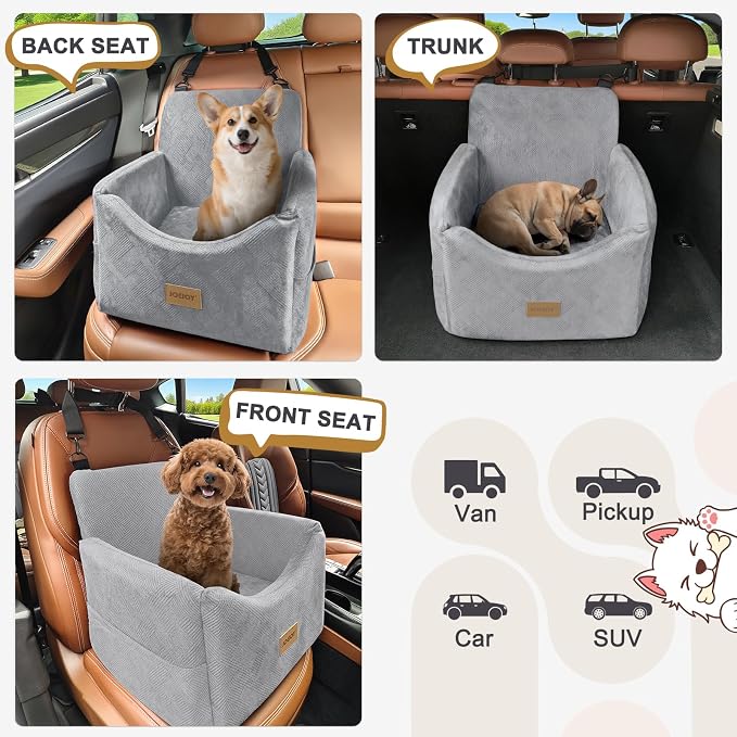 JOEJOY Dog Car Seats for Small Medium Dogs Under 35lbs, Dog Booster Seat with Detachable Washable Cover and Cushion, Memory Foam Pet Car Seat with Safety Belt and Storage Pockets (LG) - Image 6