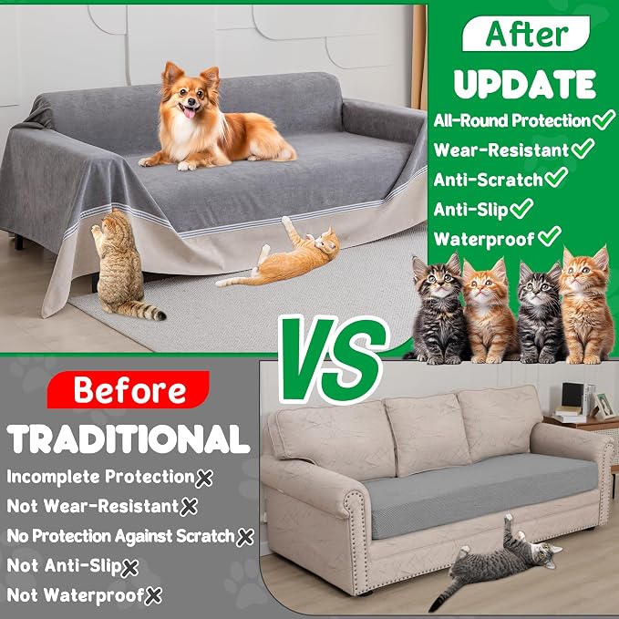Loiion Cat Scratch Proof Furniture Protector Waterproof Sofa Cover 134"x91" | Pet-Friendly Couch Protector, Anti-Scratch & Anti-Slip Sofa Cover For Cats Dogs Kids, Machine Washable - Image 8