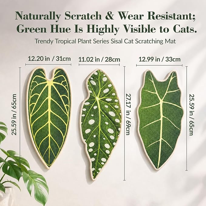 Natural Leaf-Shaped Sisal Cat Scratcher for Wall and Floor, Large Cat Scratch Pad for Indoor Cats Furniture Protection, Extra Large Wall Mounted Cat Scratching Mat for Claw Care (Green) - Image 6