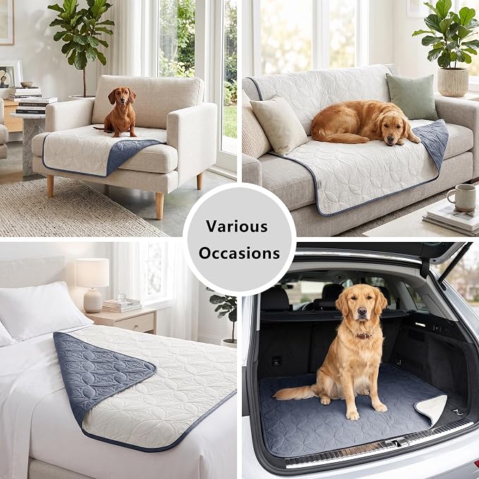 Waterproof Couch Cover for Dogs - Washable Pets Furniture Protector | TPU Leak-Proof Liner, Lightweight & Reversible, Fits Chair, Sofa, Bed, 82" x 82" , Blue/Cream - Image 5