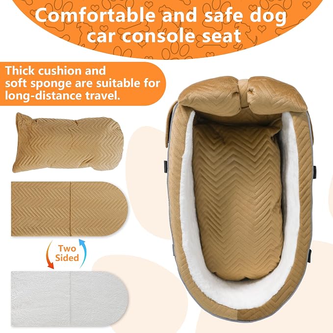 Dog Car Seat for Small Dogs Adjustable Portable Center Console Dog Car Seat Removable Cat Booster Cars Seats - Safety Belt with Cushion Anti-Collapse for Puppy Kitten Up to 15 Lbs - Image 3