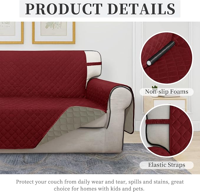 ISSUNTEX Double Protection 100% Waterproof Chair Sofa Cover for Living Room, Reversible Furniture Protector for Dogs, Pets, Kids (Chair, Christmas Red/Beige) - Image 5