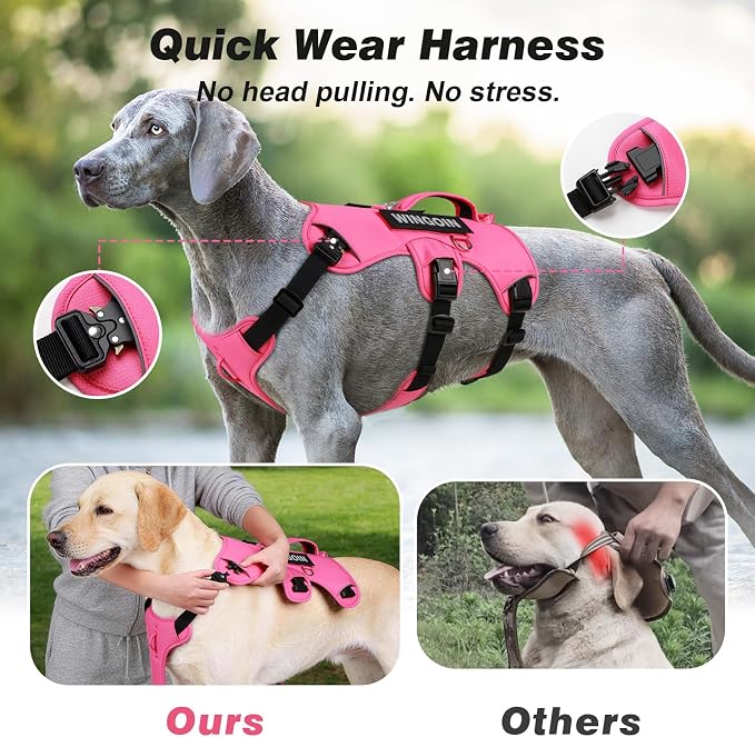 WINGOIN No Escape Dog Harness,Heavy Duty Harnesses for Large Dogs | Adjustable Pet Harness ,with Handle, Leash Front Clip Dog Vest ,for Walking Hiking, Hotpink M - Image 2