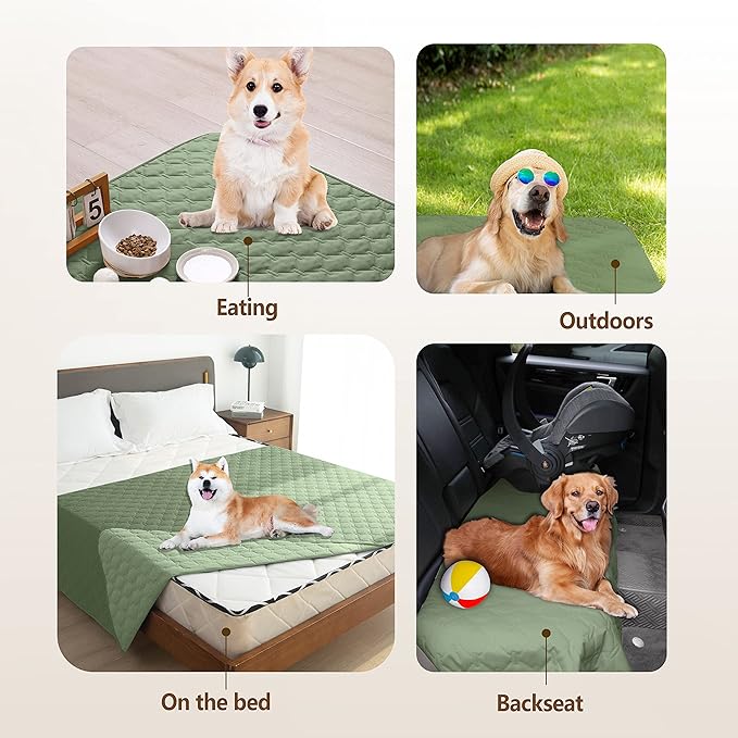 gogobunny Waterproof Dog Blankets for Large Dogs, Pet Bed Cover Breathable | Washable Pee Pads, Quilted Throw Blanket, Furniture Protector for Couch Sofa Bed Car, 82x82 Inch Dark/Light Green - Image 9
