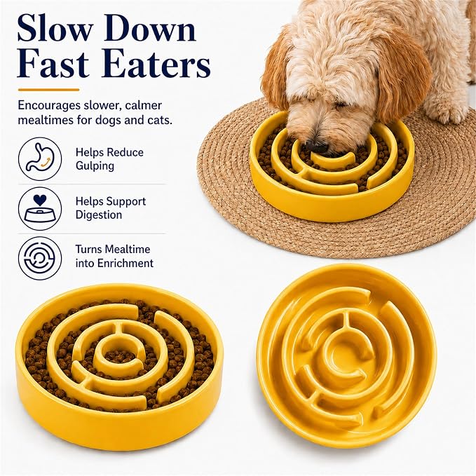 Ceramic Slow Feeder Dog Bowl, 1.5 Cup Puzzle Dish for Small Medium Dogs | Glazed ceramic maze bowl with 1.5-cup capacity for dry or wet food, sized for small and medium dogs - Image 5