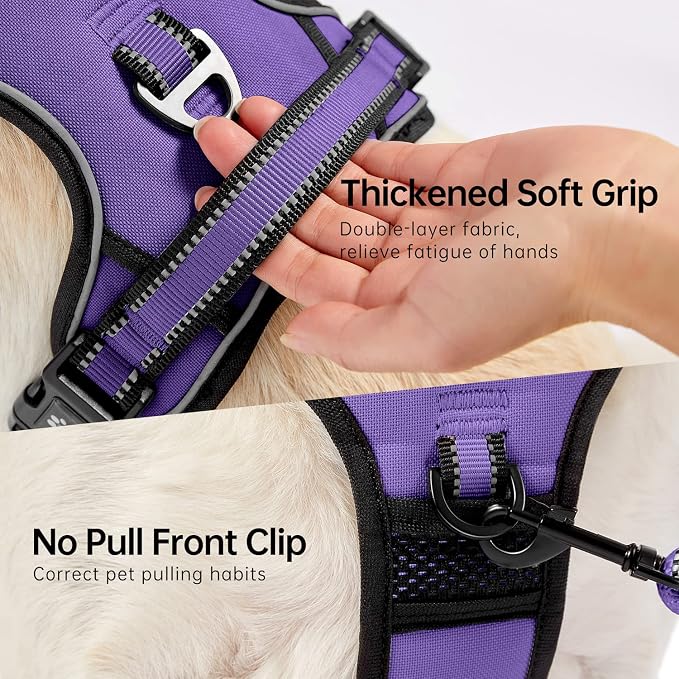 NESTROAD No Pull Dog Harness,Adjustable Oxford Dog Vest Harness with Leash,Reflective No-Choke Pet Harness with Easy Control Soft Handle for Large Dogs(Large,Purple) - Image 5