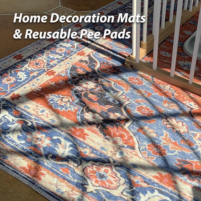 nunubaby Washable Pee Pads for Dogs, Stylish, Non-Slip and Leak-Proof Pee Pads. Reusable Potty Pads for Dogs for Crates and Floors.(Red/Floral,36" x36" ) - Image 2