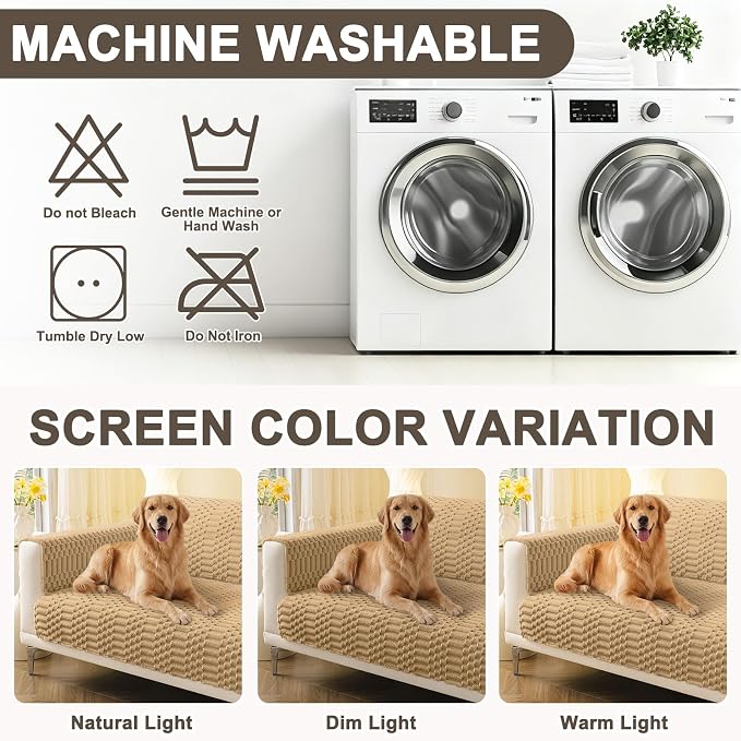 Smiry Waterproof Couch Covers for Dogs Washable, Non Slip Pet Sofa Cover | Plush Scratch Resistant Flannel Furniture Protector for Dogs, Camel, 36" x 47" - Image 9