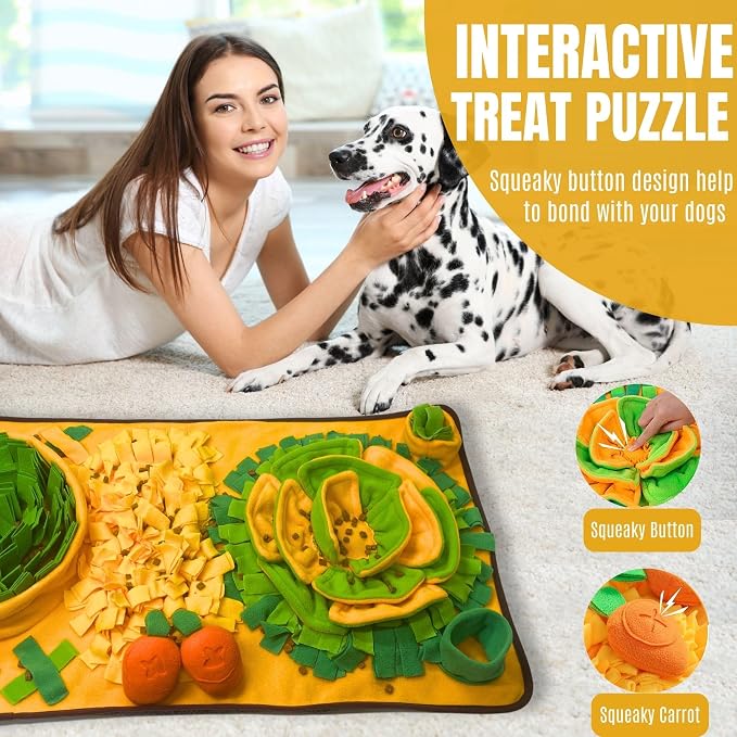 Snuffle Mat for Dogs, Cats and Small Pets, 34"X 19" Large Dog Snuffle Mat with Squeaky Plush Carrot Toy, Interactive Dog Puzzle Mat for Mental Stimulation and Boredom Buster… - Image 3