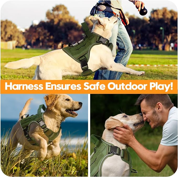 Heavy-Duty Tactical Dog Harness for Large Dogs, No Pull Adjustable Reflective Pet Vest with Molle System, K9 Military-Grade Control for Service Training, Outdoor & 10+ Breeds, Green, Medium - Image 6