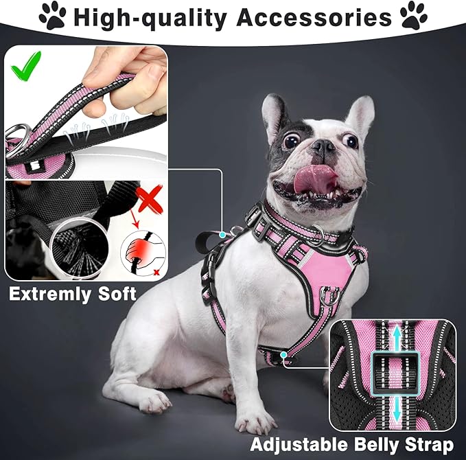 Pet Harness Collar and Leash Set, All-in-one Reflective Dog Harness No Pull with Adjustable Buckles for Puppies, Small, Medium, Large, and Extra-Large Dogs (X-Large, Pink) - Image 2