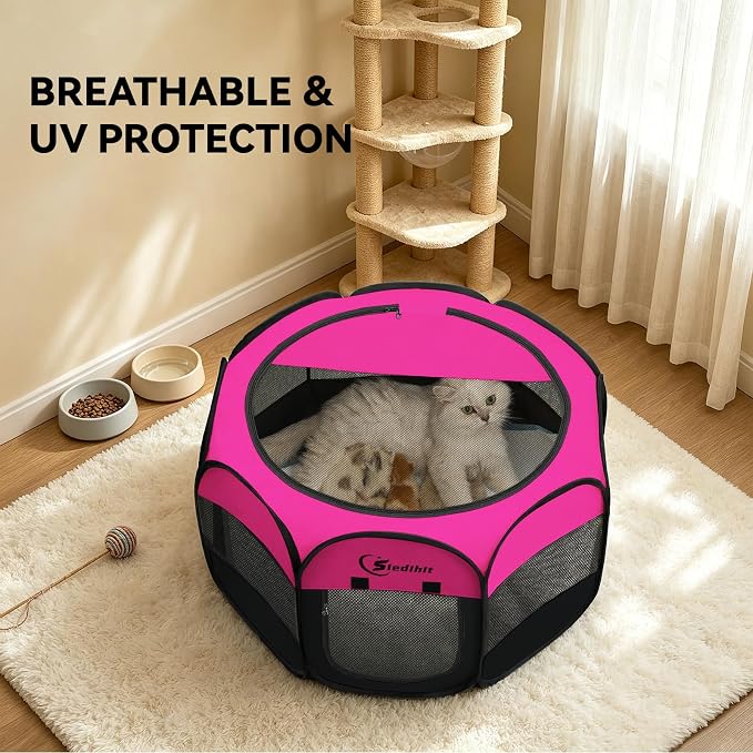 Siedihit Dog Playpen, Puppy Pet Playpens Indoor for Small Dogs Tent Crates | Cage Indoor/Outdoor, Portable Pop Up Dog Kennel Playpen with Carrying Case for Dogs/Cats/Rabbits, Hot Pink - Image 5