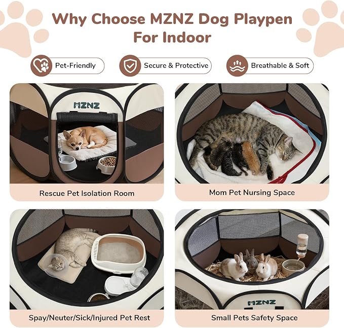 Dog Cat Small Animal Puppy Playpen Crate, Small, Brown | Portable Pop Up Pet Cage Enclosure Tent Kennel Indoor Outdoor with Carrying Case, No Assembly, Camping Use - Image 4