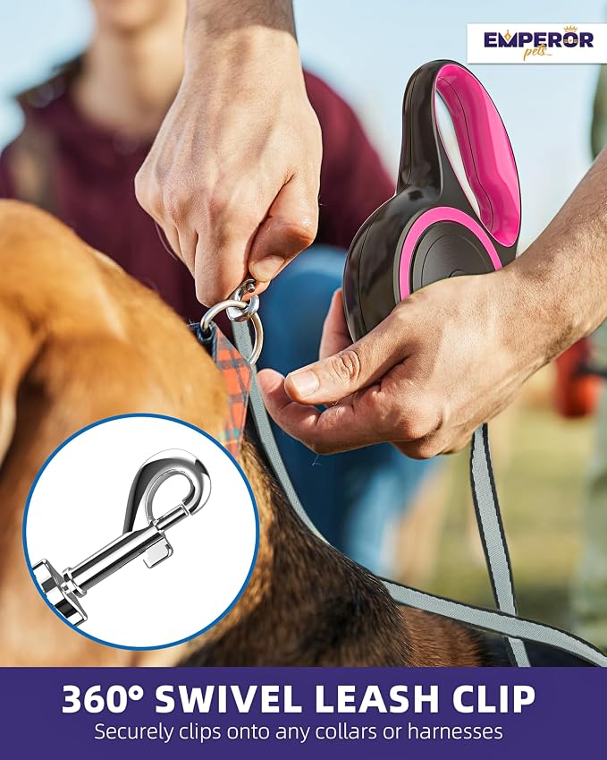 Emperor Pets Pink Heavy Duty Retractable Dog Leash 26 ft – Tangle-Free Nylon Tape, Anti-Slip Grip, Reflective – Retractable Leash for Medium Large Dogs up to 110 lbs -Classic-PK26 - Image 5