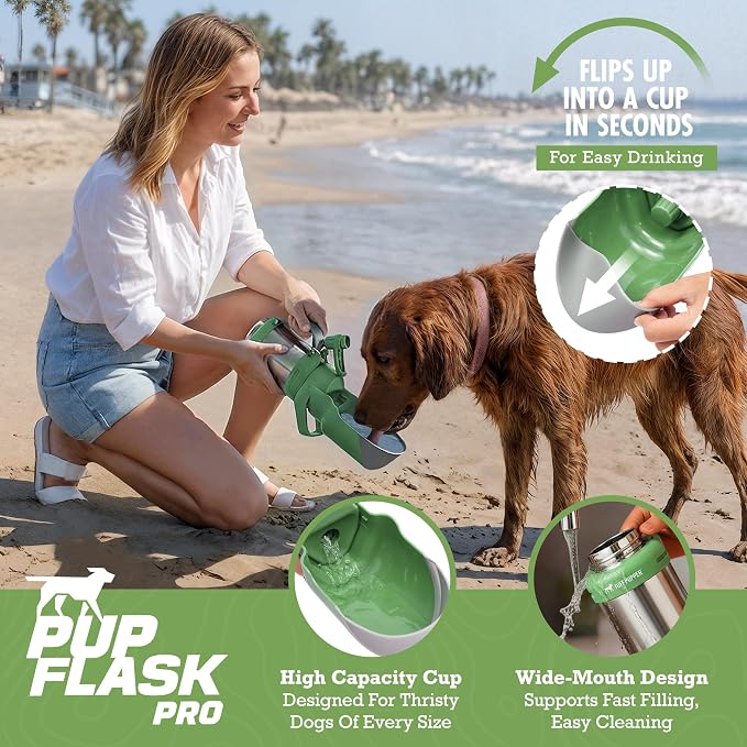 PupFlask Pro Portable Insulated Dog Water Bottle, Stainless Steel Bowl | 30 or 50 oz Leak-Proof Thermos Dispenser Keeps Water Cold 24+ Hours, Built-In Flip Cup for Walking, Hiking and Travel - Image 3