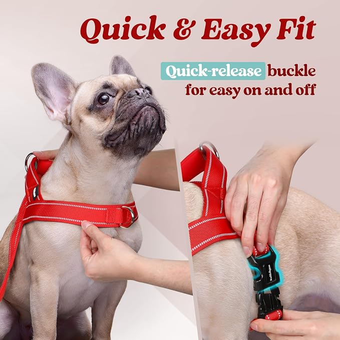 rabbitgoo Dog Harness No Pull, Quick Fit for Medium Sized Dog, Reflective | Chest Adjustable Pet Vest with Soft Padded Handle, No Choke Escape Proof for Walking Training, Red M - Image 4