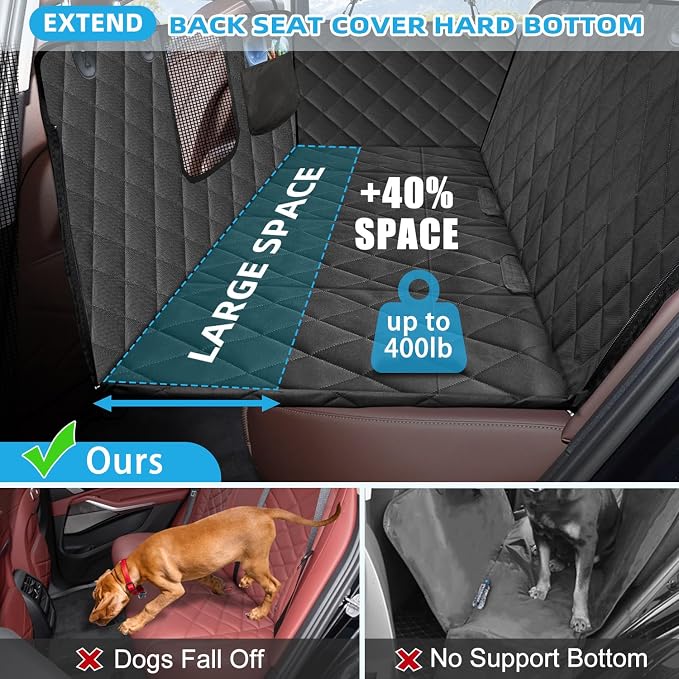 Kytely Hard Bottom Dog Car Seat Cover for Back Seat,Waterproof Car Hammock | 45% More Space, Support 400lb, Mesh Window, 600D Oxford, Anti-Scratch Nonslip Backseat Protector, Dog Seat Belt Included - Image 3