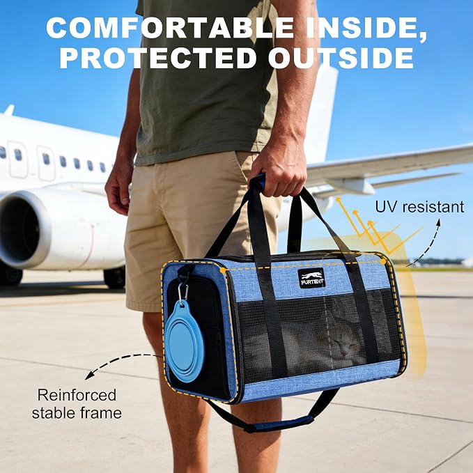Pet Carrier Airline Approved, Soft Sided Cat Carrier for Small Pets up to 13 lbs, TSA Approved Dog Travel Bag, Portable Soft Sided Pet Carrier for Kittens and Puppies (Blue, Folding Bowl) - Image 5