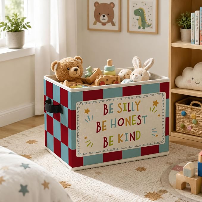 Inspirational Storage Bins Box, Affirmation Collapsible Organizer Basket | uplifting encouraging storage box basket for books clothes, checkerboard organizer for nursery bedroom playroom, 10x14 in - Image 5