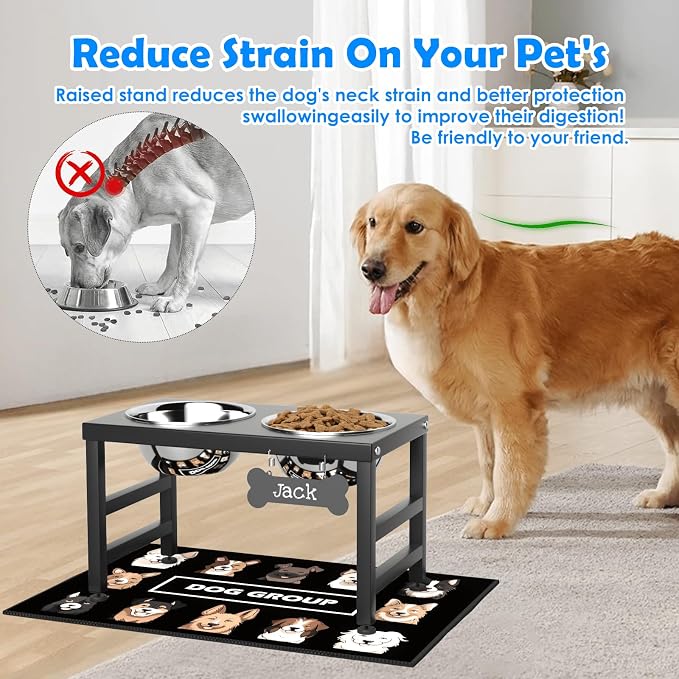 ADENGL Elevated Dog Bowls, 10" Tall Height, Raised Bowl Stand with 2 Stainless Steel Food Feeder Bowls (58oz) and Spill-Proof Mat for Medium Large and Small Breeds - Image 2