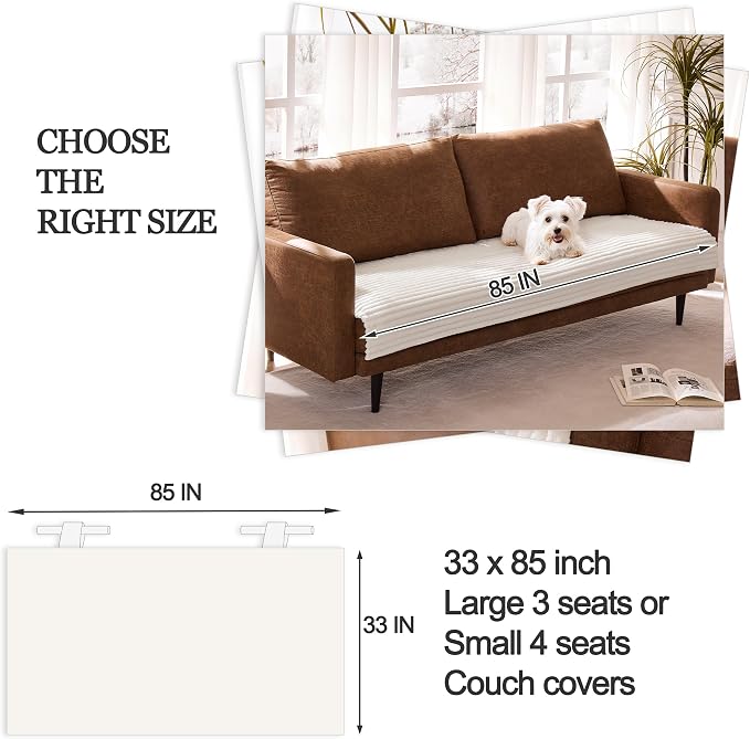 Dual Non-Slip Couch Cover for Dogs Waterproof, Fuzzy Soft Pet Couch Covers for Sofa 3 Cushion, Pet Friendly Soft Dog Bed Covers Sofa Cover Washable (White, 33" x 85" 1 Pack) - Image 6