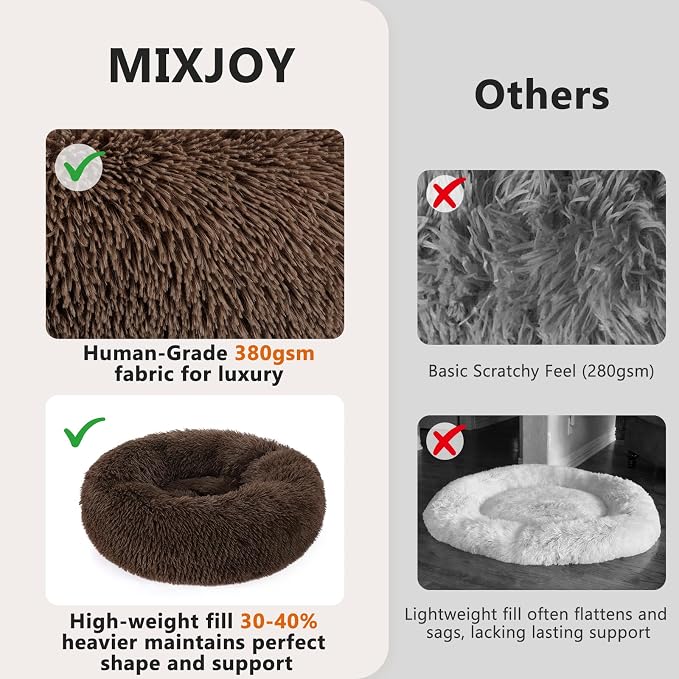 MIXJOY Orthopedic Dog Bed Comfortable Donut Cuddler Round Pet Beds Ultra Soft Washable Dog and Cat Cushion Bed (23'', Coffee) - Image 4