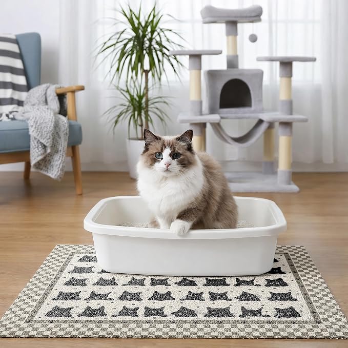 Cat Litter Mat 24"x15" for Litter Box, Non-Slip Washable Floor Mat with Litter Trapping Design, Scatter Control for Cats and Kittens, Black Beige - Image 3
