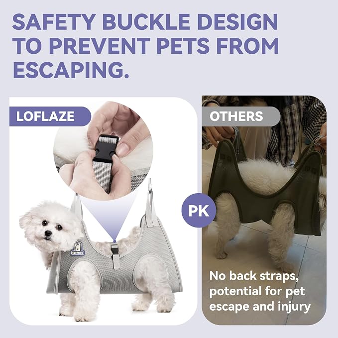 Loflaze Dog Grooming Hammock Harness for Dogs & Cats with Pet Nail Clipper Trimmer - Cat Hanger Sling for Trimming Clipping Nails- Dog Hammock Restraint Bag for Small Medium Large pet （ Grey S ） - Image 4
