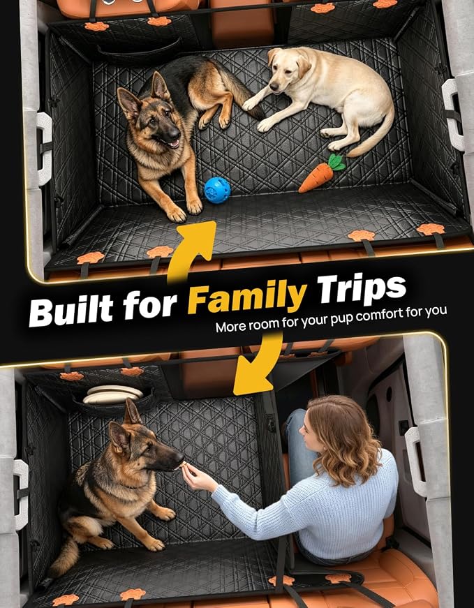 JOYTUTUS Back Seat Extender for Dogs, PU Leather Dog Car Seat Cover for Back Seat with Hard Bottom, Dog Hammock with Mesh Window, Dog Car Seat Cover for Sedans SUVs Small Trucks, Holds 440 lbs - Image 4