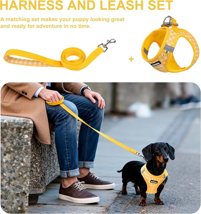 AIITLE Step in Medium Dog Harness and Leash Set, Puppy Pet Vest, Yellow L | Breathable Mesh, Adjustable Fit, No-Pull Reflective Design, Escape Proof, for Small-Medium Dogs, Outdoor Walking, Running - Image 6