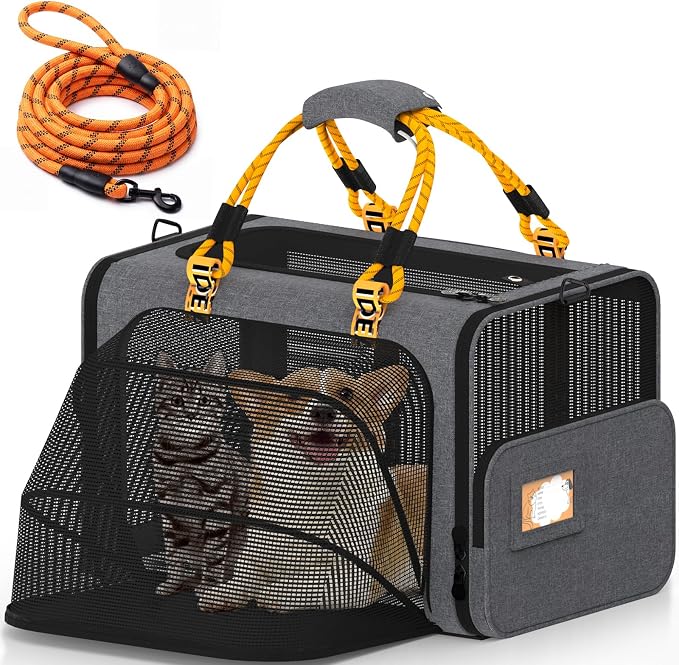PAWZIDEA Expandable Large Pet Carrier, Soft-Sided 2–4 Cats Carrier Up 55lbs | 24"×16"×16" Collapsible Small to Medium Dog Carrier Travle Bag, Portable Dog Crate for Car Travel, Breathable, Storage Pocket by PAWZIDEA-Inlovejoywelive